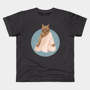 meditating cat - brown Kids T-Shirt